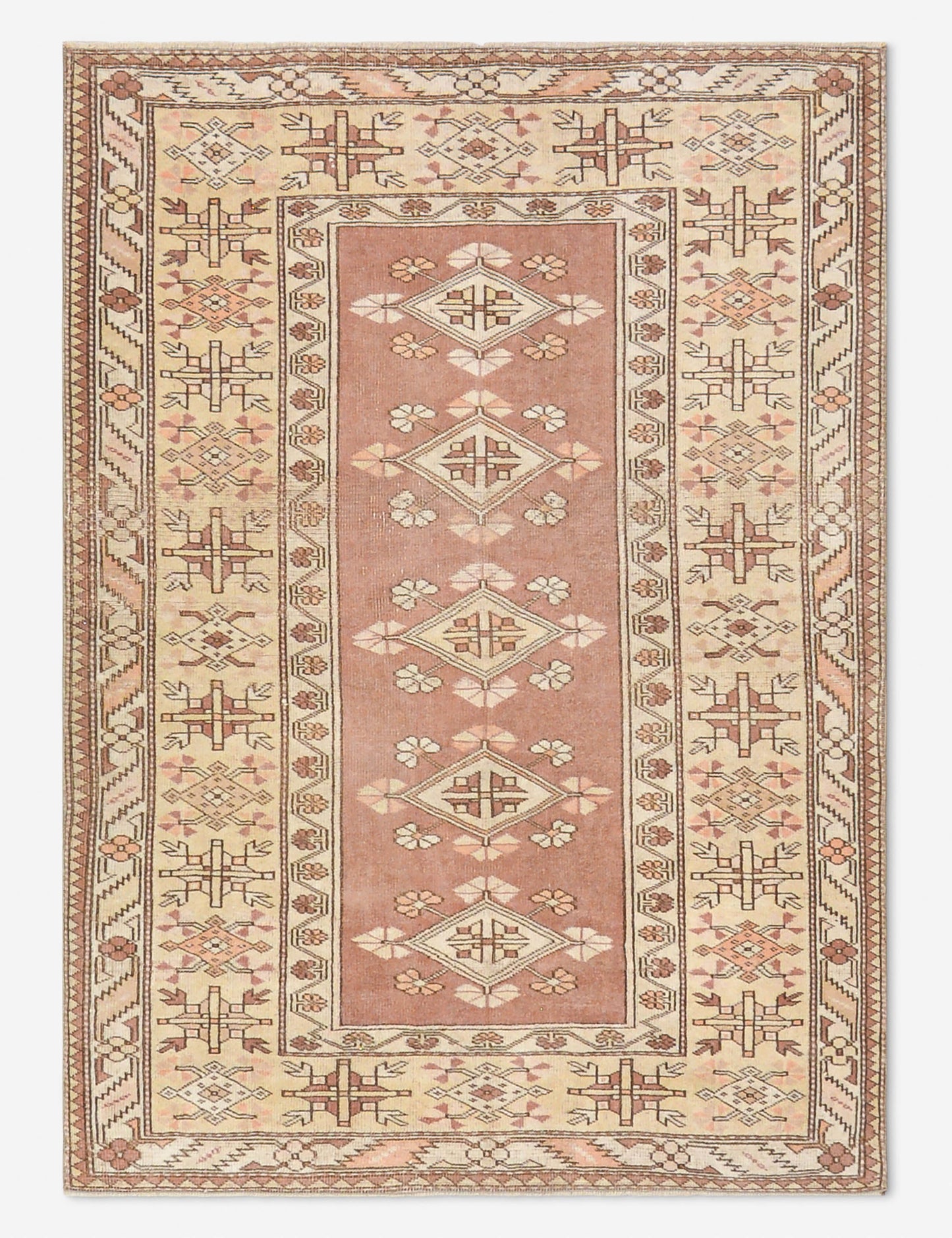 Vintage Turkish Hand-Knotted Wool Rug No. 496, 4' x 5' 6"