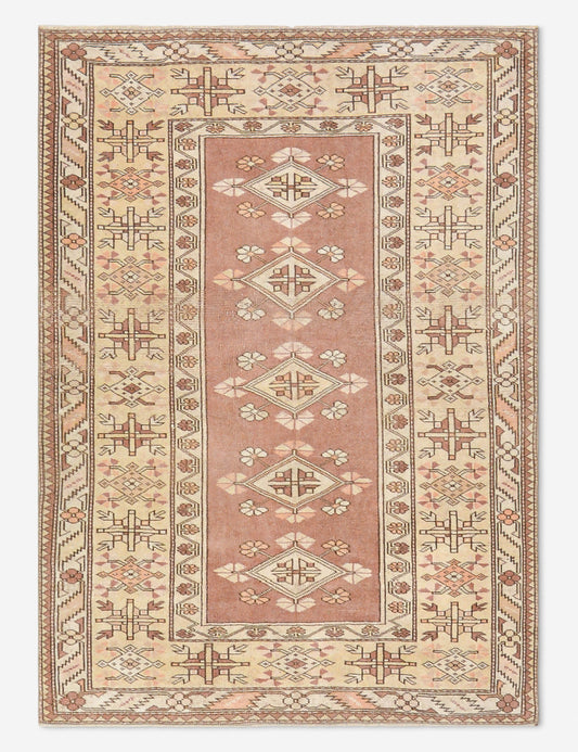 Vintage Turkish Hand-Knotted Wool Rug No. 496, 4' x 5' 6"